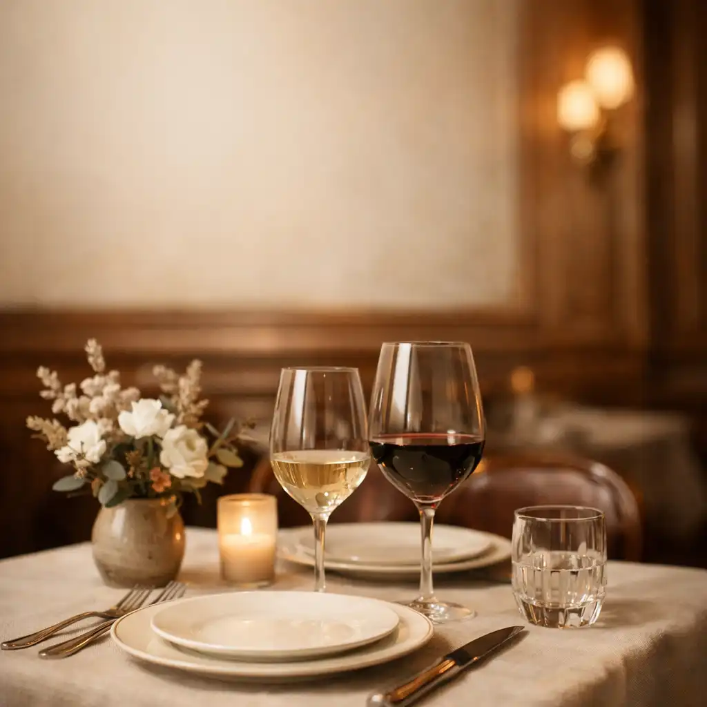 Table de restaurant raffinée préparée pour une soirée intime chez Moon Tavie